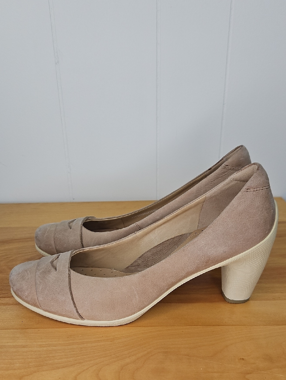 Ecco Taupe Suede Low Block Heel Pumps